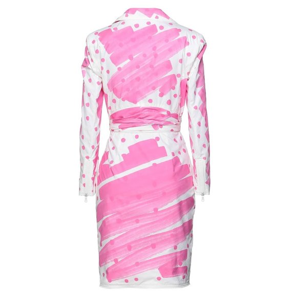 MOSCHINO Brushstroke Scribble Sketches Pink Trench Coat Dress Poplin 2019 BARBIE - Picture 9 of 17